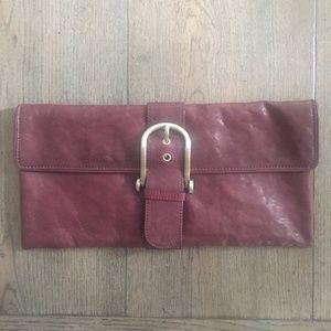 BCBGMAXAZRIA Mahogany Red Leather Clutch